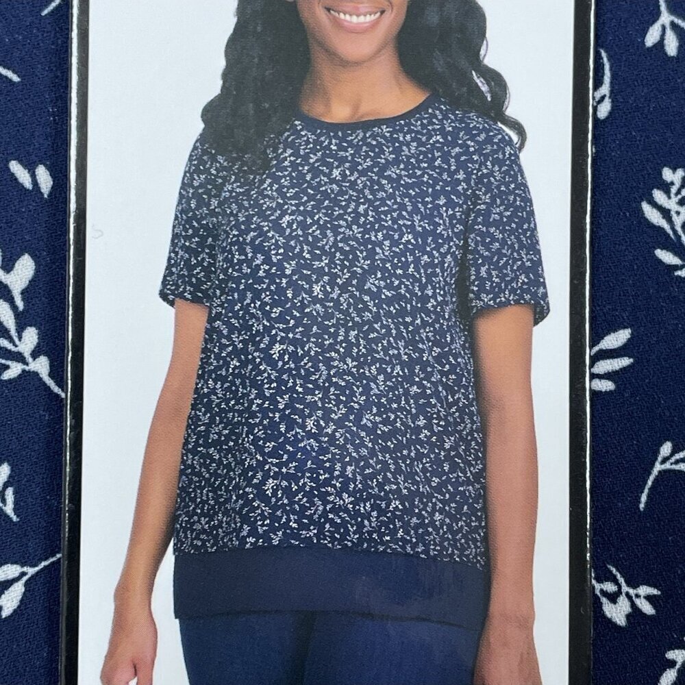 💥 Hilary Radley Women's XS Floral Blouse Navy d1036